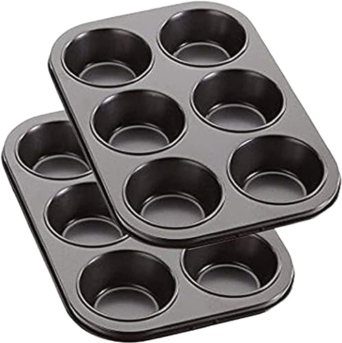 YSAMAX Non-Stick Sturdy 6 Cupcake Baking Muffin Tray, Muffin, and Brownies, Carbon Steel, Elevate Your Baking, Pudding Baking Pan, Space Saving Design, (2PCS)