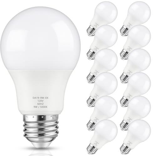 Maylaywood A19 LED Light Bulb Dimmable, 60 Watt Equivalent LED Bulbs, Daylight White 5000K, 900 Lumen, E26 Base, 9W Bright White Light Bulb, 12-Pack