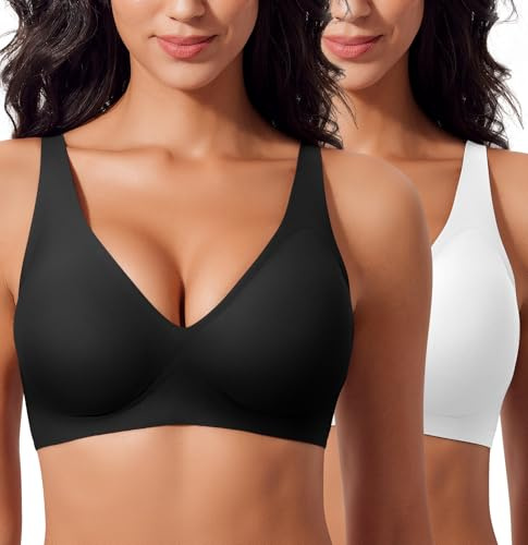 Ganado Damen BH Tiefem V-Ausschnitt Nahtloser BH Ohne Bügel Push Up BHS Bralette Soft Bequem BHS Bügellos Bustier