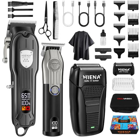 HIENA PRO Professional Hair Clippers Men Cordless Electric Beard Trimmer and Foil Shaver Set Home Hair Cutting Kit Type-C Rechargeable for Barber Clippers with LED Display