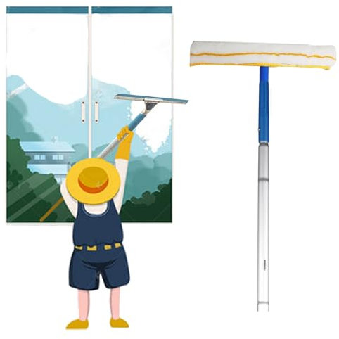 Limpiacristales Limpiador de Ventanas Kit De Limpiacristales 2 En 1, Herramienta De Limpieza De Ventanas Con Barra De Extensión Extraíble De 7, 8, 9 Y 10 Y 12 M, Limpiacristales De Ducha(7M/23FT)