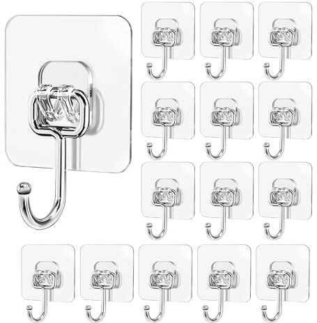 Dorocola Klebehaken Extra Stark: 14 Stück Selbstklebend, Transparent (Max 15kg), 7x7cm, Wasserdicht, Handtuchhaken, Große Haken zum Kleben für Badezimmer und Küche