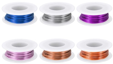 PATIKIL 20 Gauge 0,8 mm Aluminium Basteldraht, 49,2 ft Metall Draht 6 Rollen Armaturenbiegedraht für Schmuckherstellung Metallwicklung, Hellrosa/Silber/Saphirblau/Lila/Roségold/Orange Rot