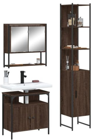 Lauuoeriau Furniture Item home 3-teiliges Badmöbel-Set Braun Eiche Holz-Möbel
