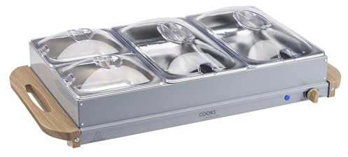 Cooks Professional 4-Section Buffet Warmer 7.2 Litre Capacity with Hotplate Function & Adjustable Temperature Control Dial | 300W Portable Electric Food Serving Tray | Nordic Grey