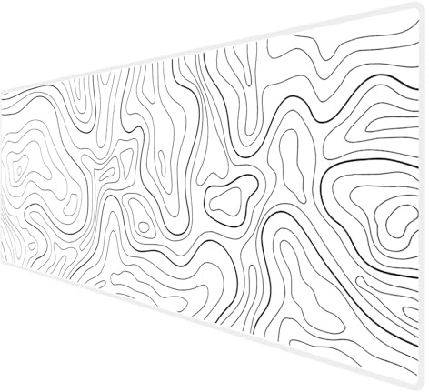 HGWALP Weiß Topo Mouse Pad, Topographic Mouse Matte, Große Gaming Schreibtisch Matte, XL Mousepad, Tastatur Matte, (31.5 x 11.8 IN,80 x30 CM), Minimalistische Kontur für Büro, Weiß Topographic