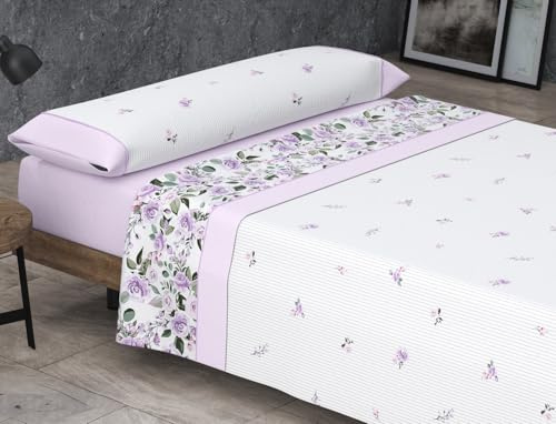 HM'S HOME'SECRET Roomers Juego de sábanas Estampadas Calidad 30/30 144 Hilos, 50% poliéster y 50% algodón 15 Diseños en 2 Colores (Bruma Malva, Cama 150cm 2 Almohadas)