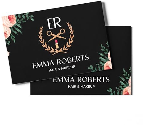 GIRLSIGHT Visitenkarte für Friseur und Make-up – elegantes Design mit Blumen, Schere und Lippenstift, ideal für Stylisten, Friseure und professionelle Make-up, Weiß mit rosa und violetten