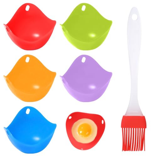 5 Stück Pochierte Eier Form mit Ringständern, Antihaft-Silikon Eier Pochierer, Pochierte Eier Maker, Eierkocher,Eiermacher Cups für Eierpfanne, Kochgeschirr, Dampfkessel, Mikrowelle, BPA-frei