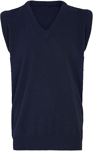 FASHIONISM Herrars v-ringad slipover stickad tröja vuxna ärmlös vanlig kroppsvärmare jumper vinterkläder varm stickad jumper linne, Marinblått Xsp, XL