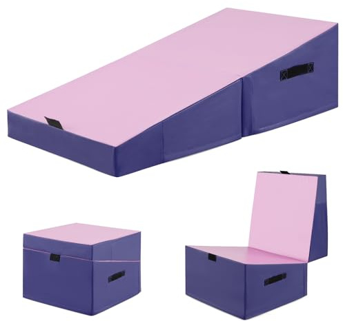 COSTWAY Large Foldable Incline Gymnastics Mat, Kids Cheese Wedge Skill Shape Fitness Tumbling Gym Yoga Mats, for Boys and Girls Home Training Aerobic Exercise