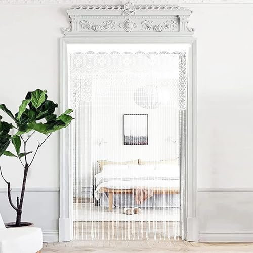 BESTORI Türvorhang mit Spitze Design Perlenvorhang Türvorhang für Fenster Wand Schrank Schlafzimmer Küche Boho Fadenvorhang für Erwachsene Kinder Mädchen, Weiß, 100cmx200cm