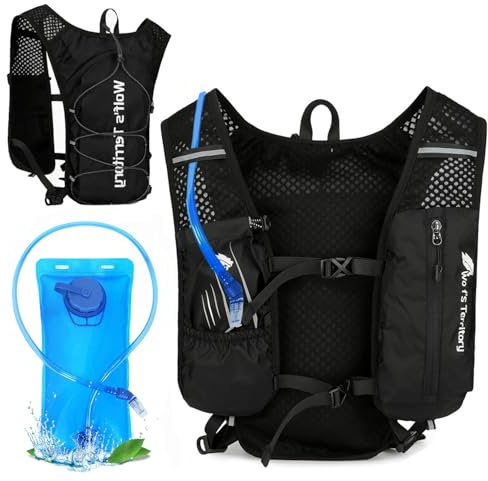 Exquilnova Laufweste Damen und Herren, Ultrleicht Fahrradrucksack, Verstellbare Laufweste mit Trinkflasche, Wasserdicht Trinkrucksack Laufen, Runing Vest Reflektierend für Marathon, Wandern, Joggen