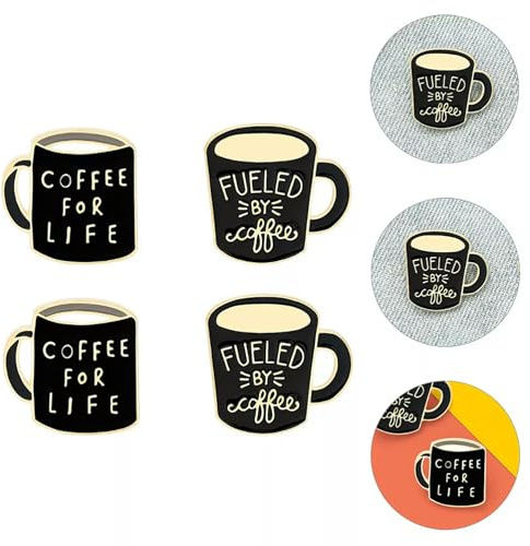 Lot de 4 Broches Tasse à café en Strass pour Femme, Expresso