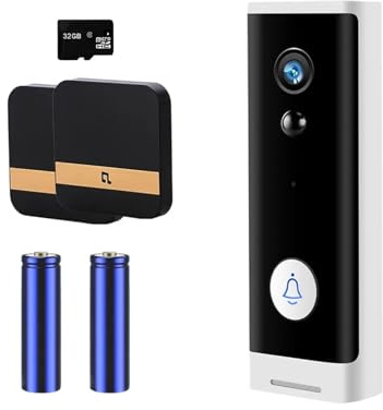 VEKELETE Videocitofono con Campanello Wi-Fi Intelligente, videocitofono con Campanello, Telecamera di Sicurezza Domestica, Visione Notturna, IP, Tuya(Option 6 White,E/U)