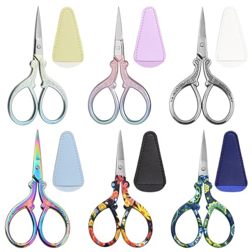 6 PCS Embroidery Scissors, Stainless Steel Sewing Scissors with Protective Case for Needlework, Thread Cutting, Handicrafts (Multi-Colour)