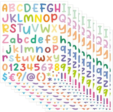 Letter Stickers 10 Sheets Sticker Letters & Numbers for Kids Decoration Arts DIY Crafts Colorful Self Adhesive Stick on Letters for Crafts Scrapbooking Kids Learning Home Decor