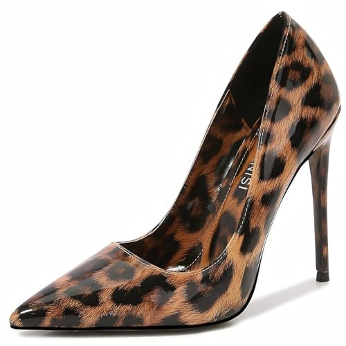 Escarpins Talons Hauts Aiguilles Stiletto 13 cm À Imprimé Léopard, Bout Pointu – Chaussures De Soirée Élégantes (Guépard Ambre, 44)