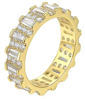 Ayoiow Vorsteckring Gold Ehering 14K Gelbgold, Rechteckig Weiß mit Moissanit Damen Ring Gold 585, Ringe Frauen Valentinstag