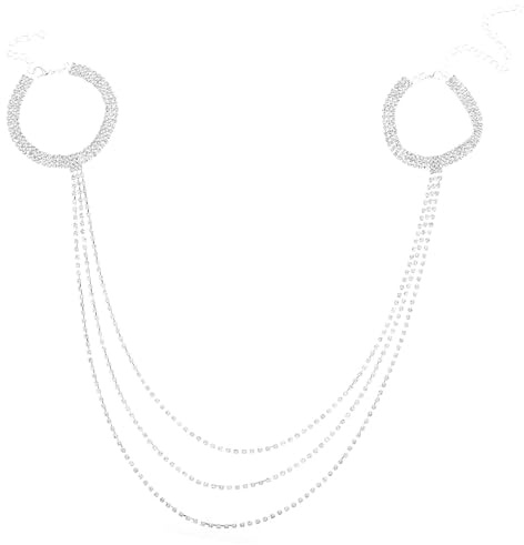 TIKODIDA Pulsera de Brazo de Múltiples Capas Borlas y Pedrería Plateada Cadena Larga Abierta Parte Superior del Brazo Joyería Femenina para Bodas Fiestas y Eventos Obsequios