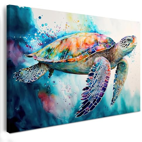 Alptiny Wanddeko Wohnzimmer 30x40 cm mit Rahmen – Leinwandbilder Wohnzimmer Schildkröte Bunt, Modernes Wandbild & Poster, HD Leinwanddruck, Mit Klett & Haken, Ohne Bohren, Holzrahmen