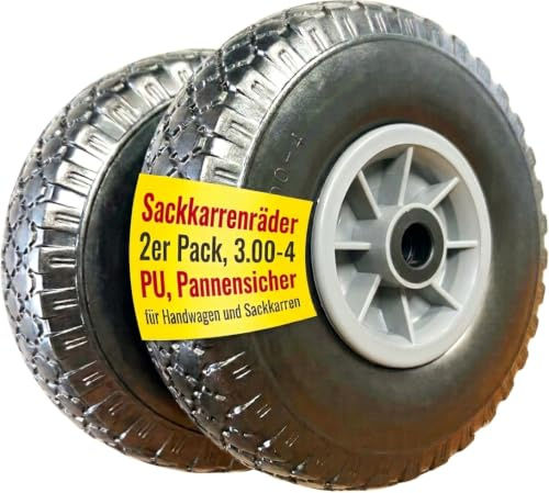 2x Sackkarrenrad Pannensicher VOLLGUMMIREIFEN Ø 260 mm, Nabe Ø20×75, 3.00-4 Sackkarren Bollerwagen Rad Ersatzrad Reifen Räder für Sackkarre Bollerwagenrad Sackkarrenräder, Schwarz/Grau, PU