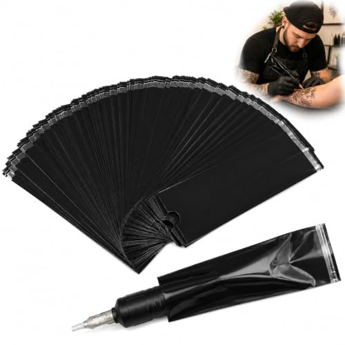 200 Pcs Black Tattoo Pen Bags, Disposable Tattoo Machine Covers 6.5x18cm