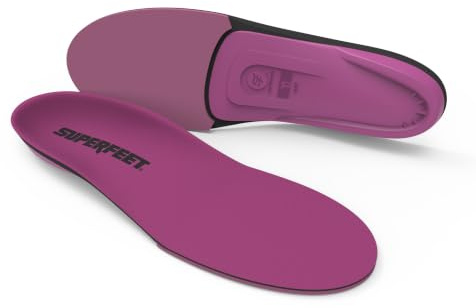 Superfeet All-Purpose Women's High Impact Support Insoles (Berry) for Active Lifestyle with High Arch Support - Size 6.5-8 Women