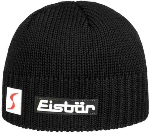 Eisbär Trop Skipool Strickmütze Damen/Herren - Made in the EU Wintermütze Pull-On Futter Winter Herbst-Winter - One Size schwarz