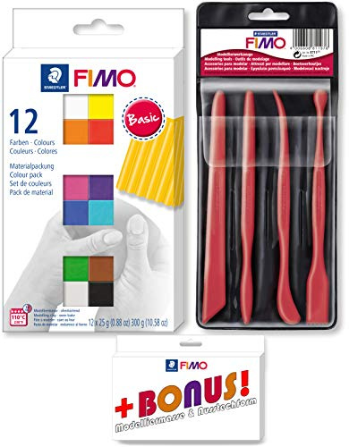 STAEDTLER FIMO 12er Materialpackung + Werkzeuge Set inkl. Bonus