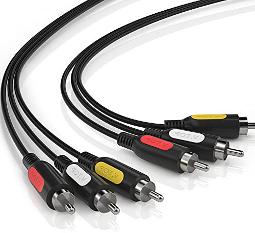VTOP HermersLink 3xRCA Composite AV Cable – Male to Male RCA Red White Yellow lead - Universal Audio Video Composite Cable for TV/VCR/DVD Player/Retro Gaming Console
