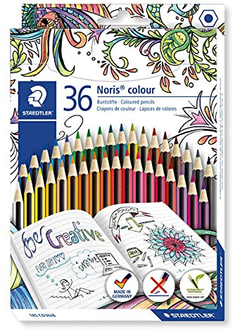STAEDTLER Buntstifte Noris colour, rutschfeste Soft-Oberfläche, hohe Bruchfestigkeit, intensive Farben, Sechskantformat, WOPEX Material, 36 Farbstifte im Kartonetui, 185 CD36JB