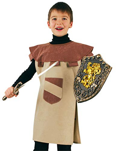 KarnevalsTeufel Kinderkostüm -Überwurf- Ritter in beige/braun mit Wappen oder Drachen Mittelalter Soldat Krieger (104/116)