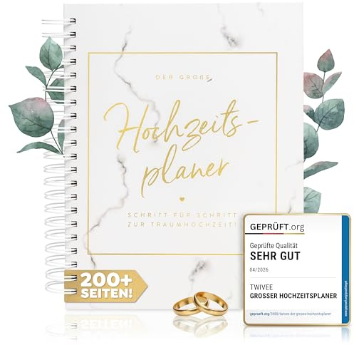 TWIVEE - Der große Hochzeitsplaner - Wedding Planner - deutsch | Über 200 Seiten - Organizer mit Kalender - Buch zur Hochzeit - Tolles Geschenk zur Verlobung