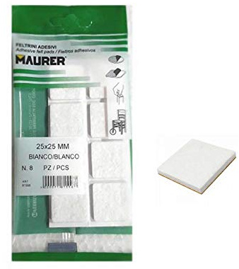 FELTRINI AUTOADESIVI PROTETTIVI PER SEDIE, MOBILI - 24 PEZZI - VARIE MISURE - MAURER - (Quadro Bianco 25x25mm)