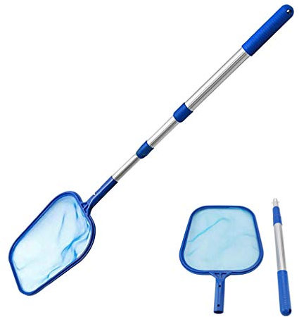 Ahn'Qiraj Poolkescher mit Stange, Poolkescher feinmaschig mit Teleskopstange Laubkescher Netz (Hellblau)