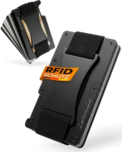 Lederhand® Verso Wallet – Edler Aluminium-Kartenhalter mit Geldclip und Platz für bis zu 10 Karten. Kompakte Geldbörse aus robustem Echt-Aluminium mit RFID-Schutz, inklusive Geschenkbox | (Schwarz)