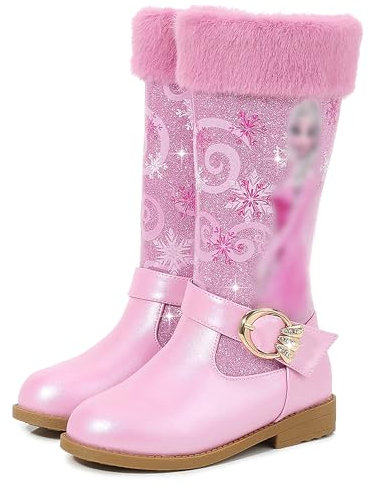 YOSICIL Stiefel Kinder Prinzessin Elsa Schneestiefel Mädchen Eiskönigin Winterstiefel Weihnachten Geburtstag Warmem Outdoor Schuhe Winter Rutschfest 3-8 Jahre Schlupfstiefel