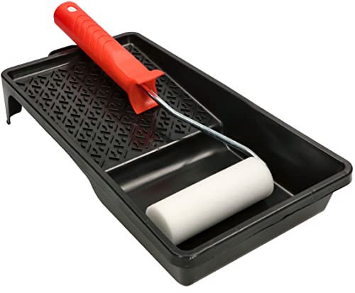 KOTARBAU® Kit de pintura, Rodillo de espuma 100 mm + bandeja de plástico, Rodillo para techos, paredes, superficies lisas, Apto para pinturas, barnices y esmaltes
