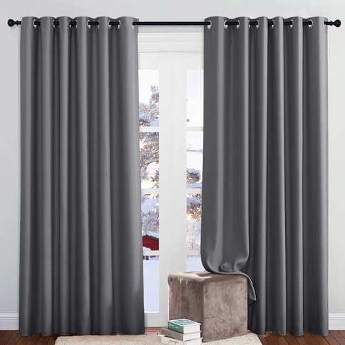 PONY DANCE Vorhang Grau Blickdicht 2er Set H 210 x B 200 cm Verdunklungsvorhänge mit Ösen Extra Breite Gardinen für Wohnzimmer/Schlafzimmer Thermovorhänge gegen Kälte