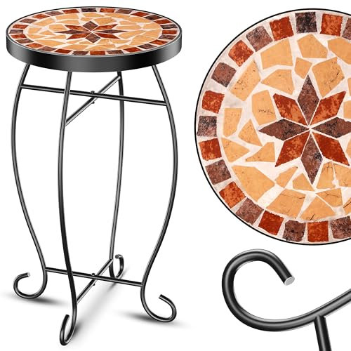 KESSER® Mosaiktisch Bistrotische Blumenhocker Rund 60 x 34 cm Metall Mosaik Beistelltisch Balkontisch Gartentische Terrassentisch Balkon Steinmosaik Garten Gartentisch Indoor Outdoor, Asteri