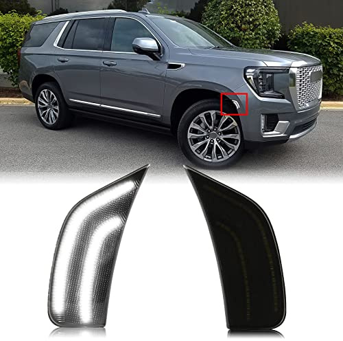 Mynoway Smoked Lens LED Side Marker Lamp Compatible with 2021-2024 Yukon/Yukon Denali/Yukon XL/Tahoe/Escalade/Suburban/Escalade ESV Driver Passenger Sidemarkers Lamp White Front Fender Lights