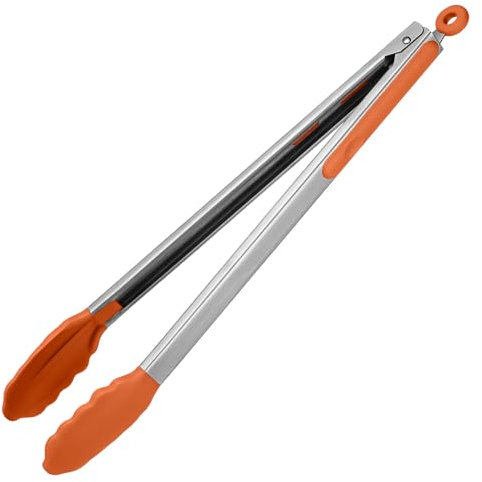 U-Taste 41 cm Pinza da cucina in silicone resistente al calore 315℃ con punte in gomma antiaderente ben sigillate e manico in acciaio rivestito in silicone e bloccaggio liscio (Arancia)