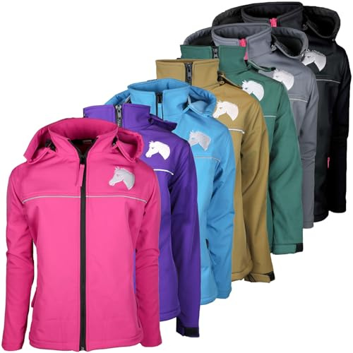 MS-Trachten Giacca softshell da equitazione per bambini, Eva rosa, azzurro, grigio (nero, 122/128)