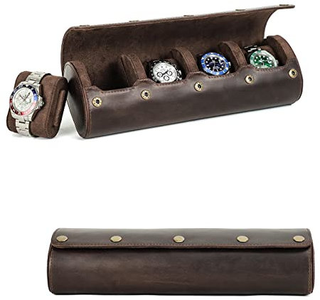 Hiram Reiseetui für 4 Uhren - Echtes Leder Aufbewahrungsbox Mit Schiebekissen Design - Tragbarer Organizer