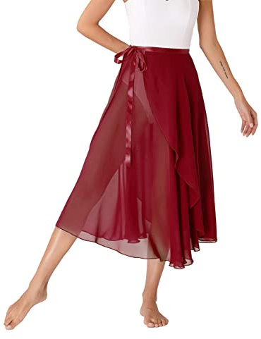 Aiihoo Falda de gasa para mujer con volantes de chiffon para ballet, faldas de baile, con bufanda, para ballet y danza, ropa de baile para danza, granate, Talla única