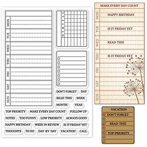 GLOBLELAND Weekly Plan Clear Stamps Calendar Daily Plan Schedule Silicone Clear Stamp Seals for Cards Making DIY Scrapbooking Photo Journal Album Decoration