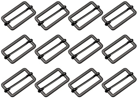 sourcing map Glissières Métal Ajusteur Triglides Glisser Boucle Rouleau Stylo Boucles Glisseur Courroie Ajusteur pour Ceinture Sac, 12pcs 30x15x2mm, Foncé Gris