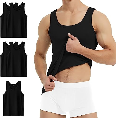 YouShow Undertröja för män, 3/5-pack, 100 % bomull, linne, finribbad, 5 x svart, XXL