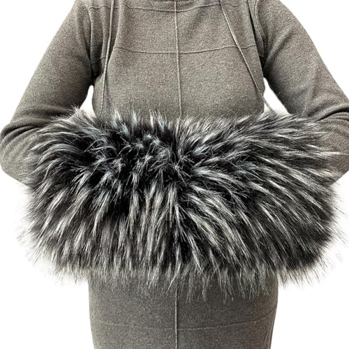 Surakey Faux Fur Hand Muffs Women Winter Warmer Fuzzy Pouch Furry Plush Arms Warmer Thickened Muffler Wedding Girl Kids Elegant Luxury Chic Fashion Party Festival Activity (Black)
